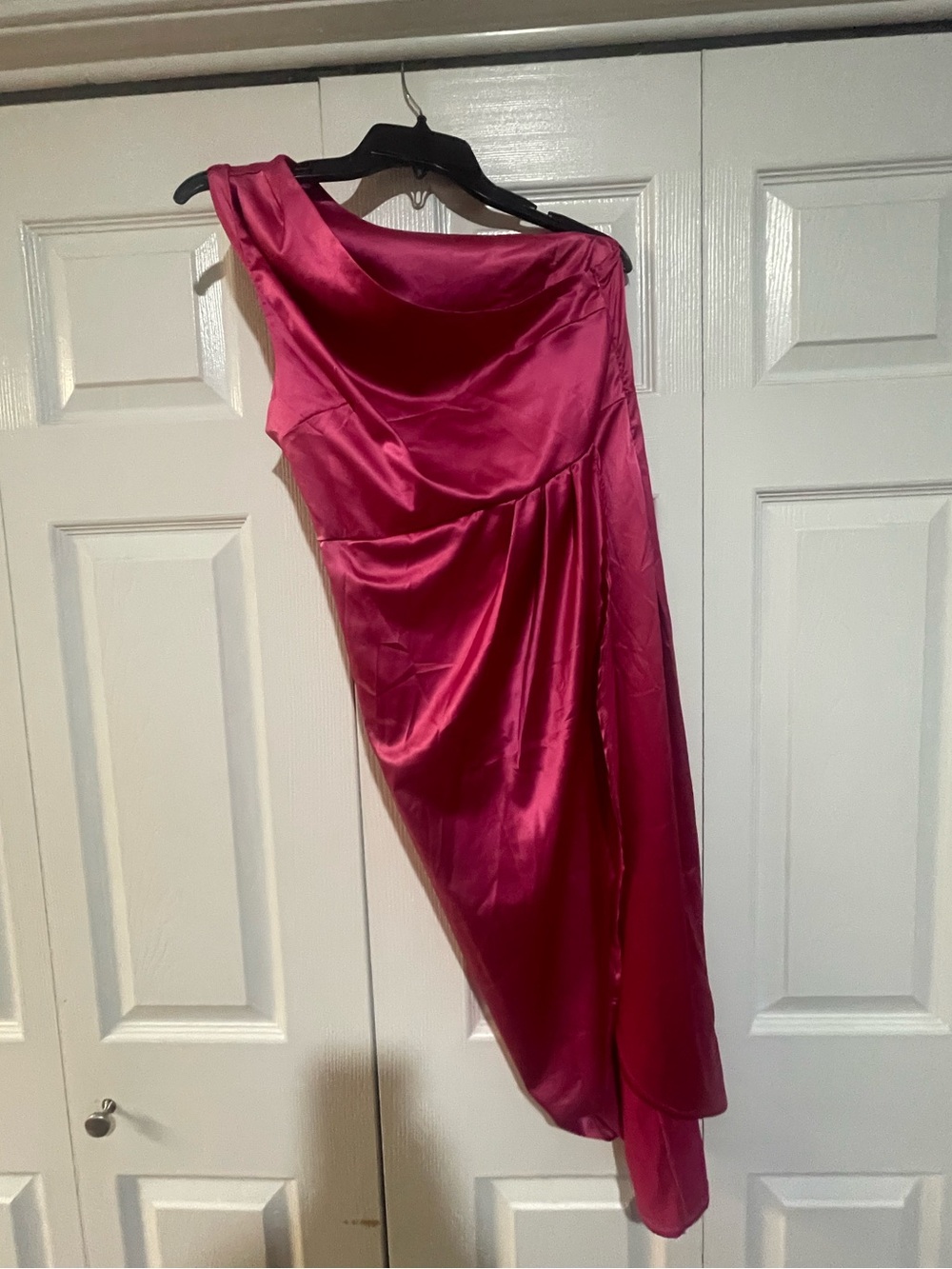 Bright Pink One-Shoulder Midi Dress